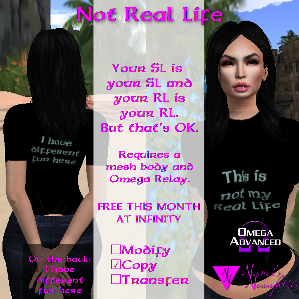 The Not Real Life OMEGA Applier tee is available as a free gift at the July 2019 INFINITY Event