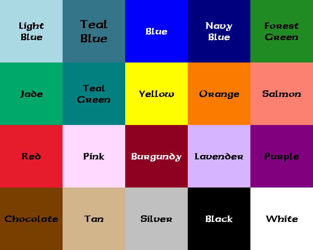 A graphic of the 20 colors I'm currently considering
