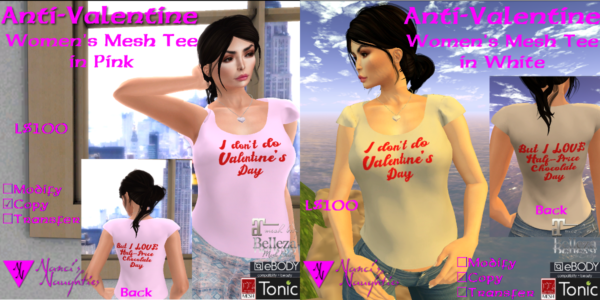 NN Anti-Valentine tees in pink and white